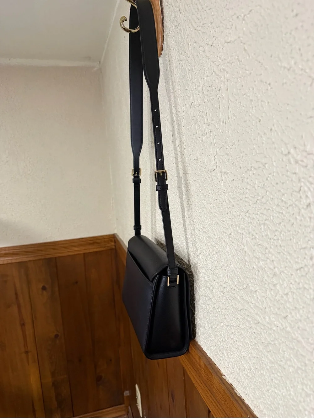 Michael Kors Black Leather Crossbody with Gold MK Emblem